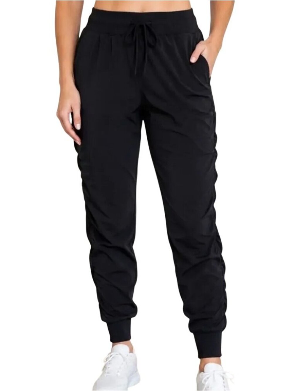 Athleta Attitude Ruched Jogger Pants Womens Size 4 Black Lightweight Travel Athl